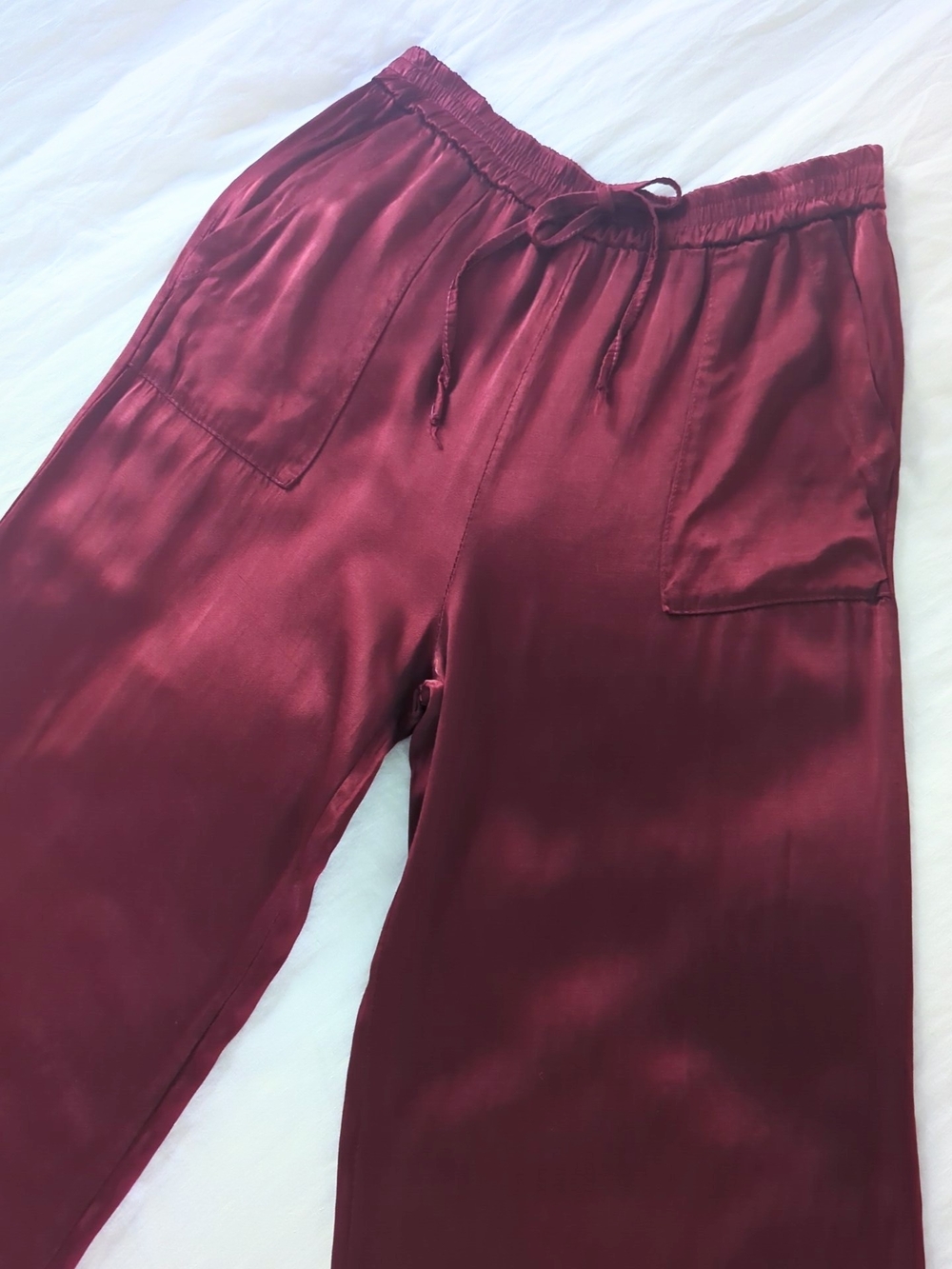 Free for Humanity | Relaxed Satin Wide Leg Pants in Burgundy | Women's L